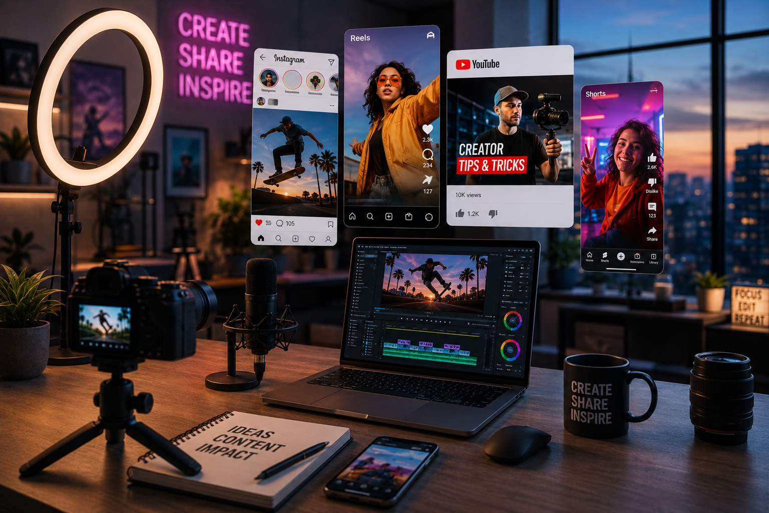 Social media content creation setup for reels and shorts